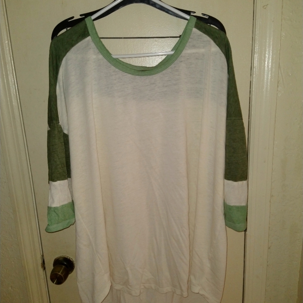 Women short sleeve green and tan shirts